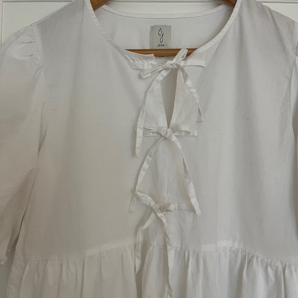 Joie White Cotton Mini Dress with Tie Detail | Size Medium - Picture 4 of 8